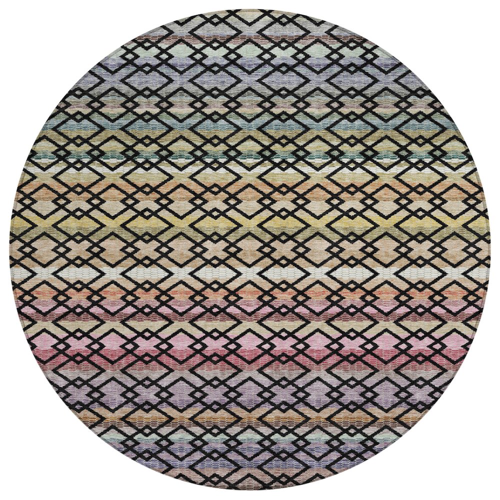 Machine Washable Indoor/Outdoor Chantille ACN2531 Black 8' x 8' Round Rug. Picture 1