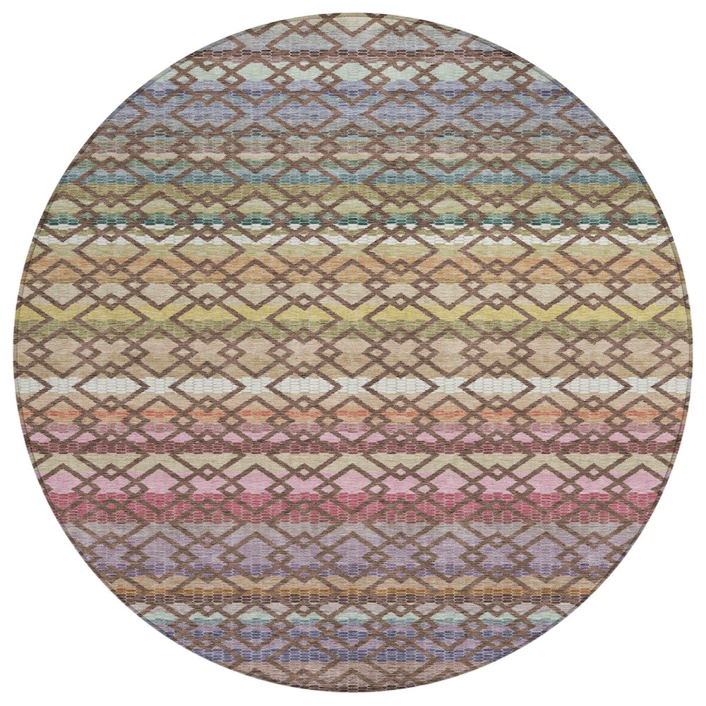 Machine Washable Indoor/Outdoor Chantille ACN2531 Brown 8' x 8' Round Rug. Picture 1