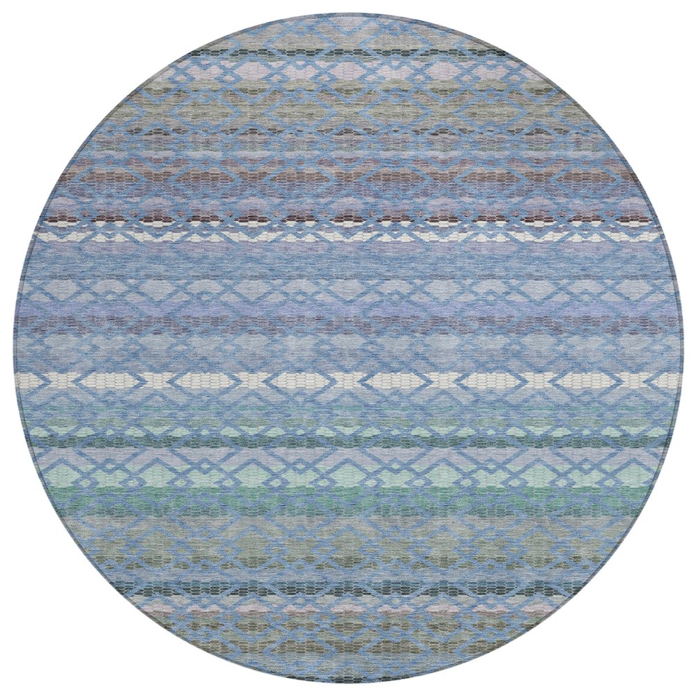 Machine Washable Indoor/Outdoor Chantille ACN2531 Blue 8' x 8' Round Rug. Picture 1
