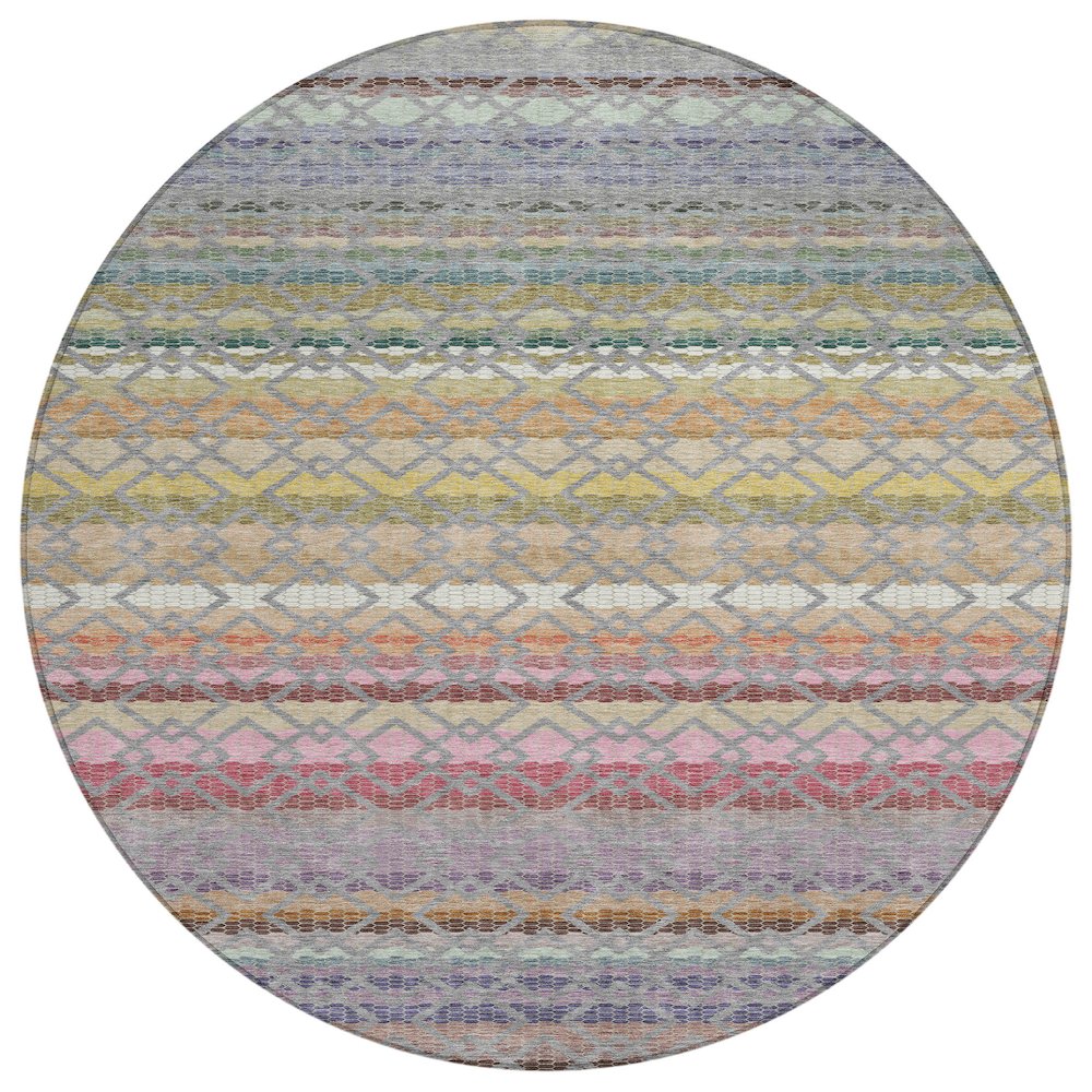 Machine Washable Indoor/Outdoor Chantille ACN2531 Gray 8' x 8' Round Rug. Picture 1
