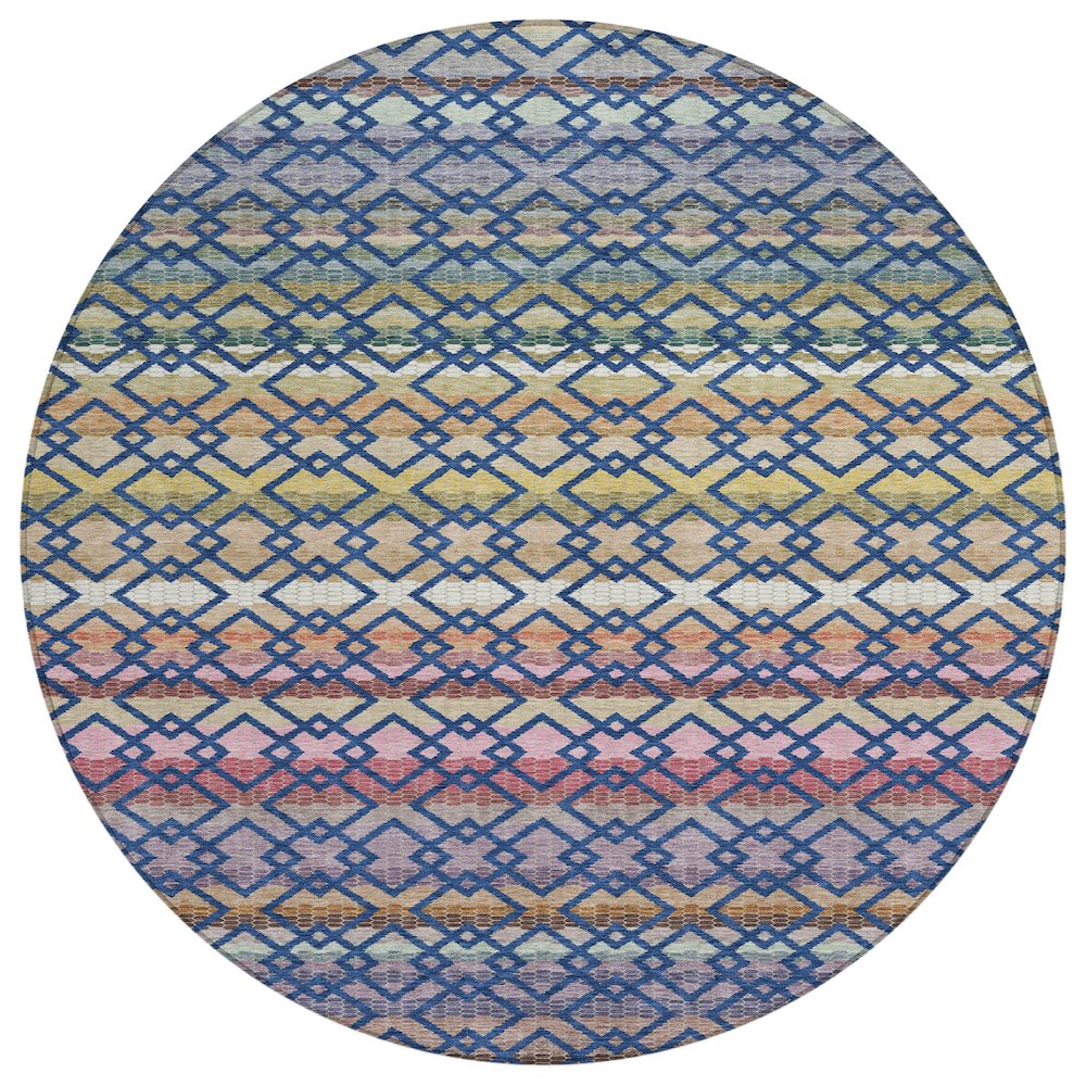 Machine Washable Indoor/Outdoor Chantille ACN2531 Blue 8' x 8' Round Rug. Picture 1