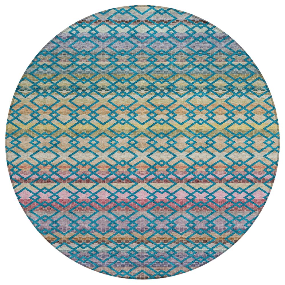 Machine Washable Indoor/Outdoor Chantille ACN2531 Teal 8' x 8' Round Rug. Picture 1