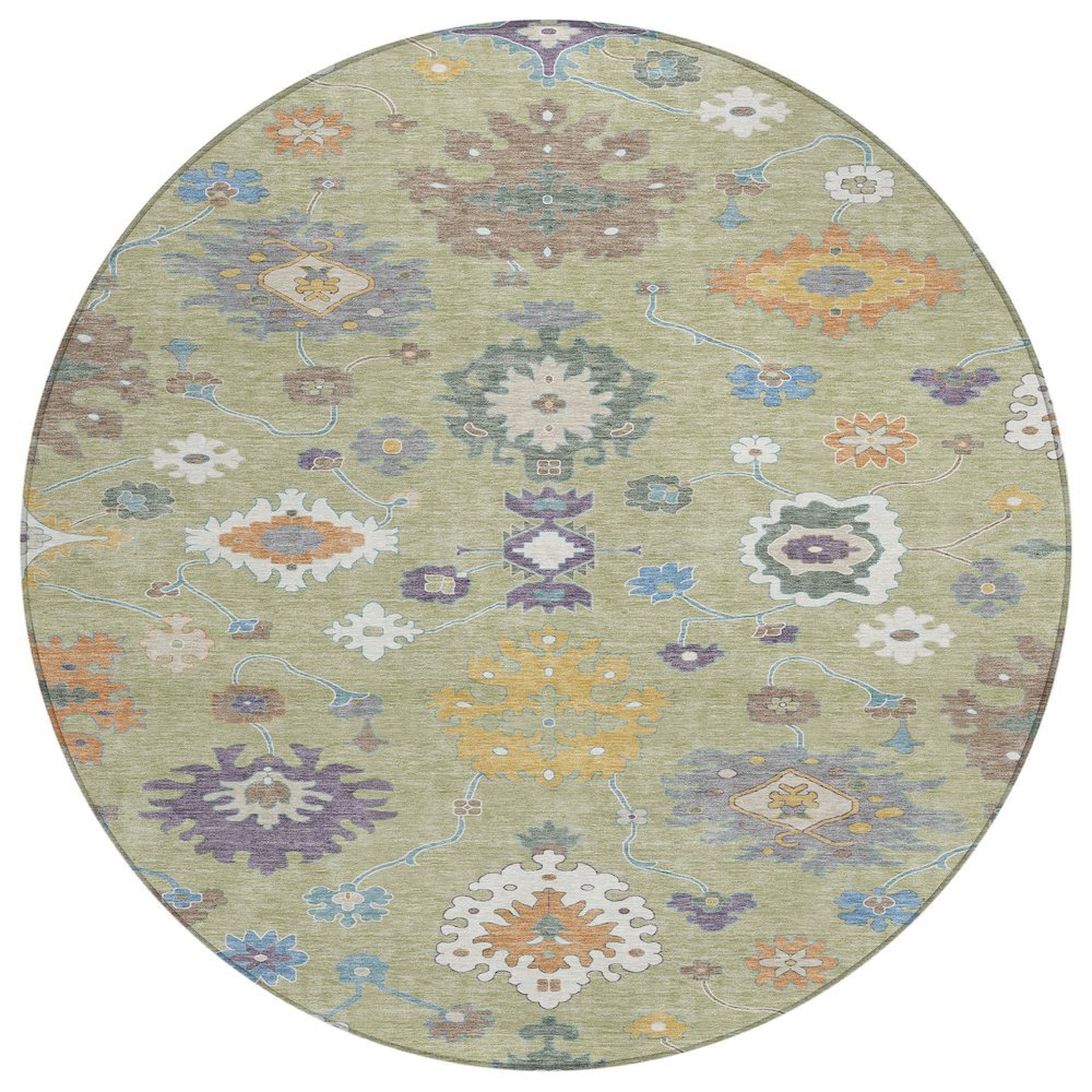 Machine Washable Indoor/Outdoor Chantille ACN2532 Green 8' x 8' Round Rug. Picture 1