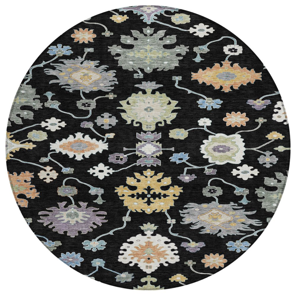 Machine Washable Indoor/Outdoor Chantille ACN2532 Black 8' x 8' Round Rug. Picture 1