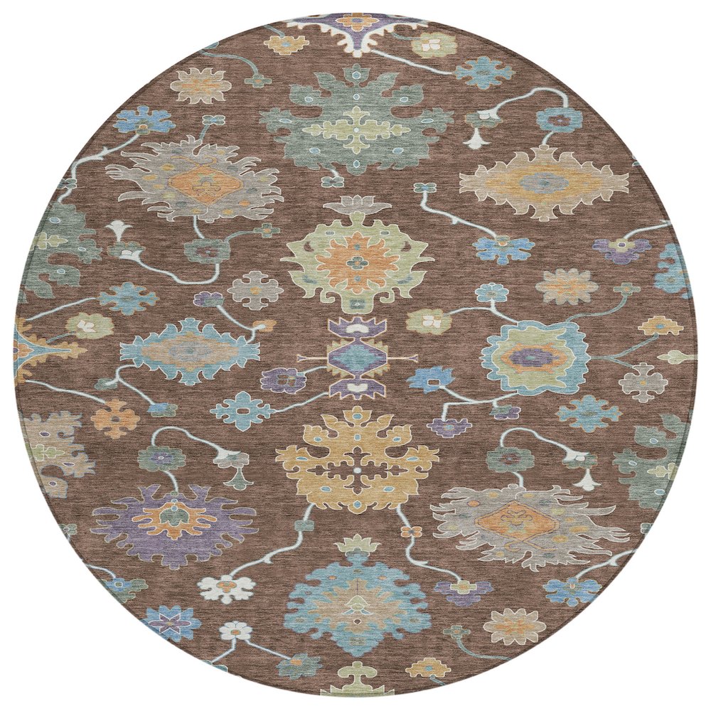 Machine Washable Indoor/Outdoor Chantille ACN2532 Brown 8' x 8' Round Rug. Picture 1
