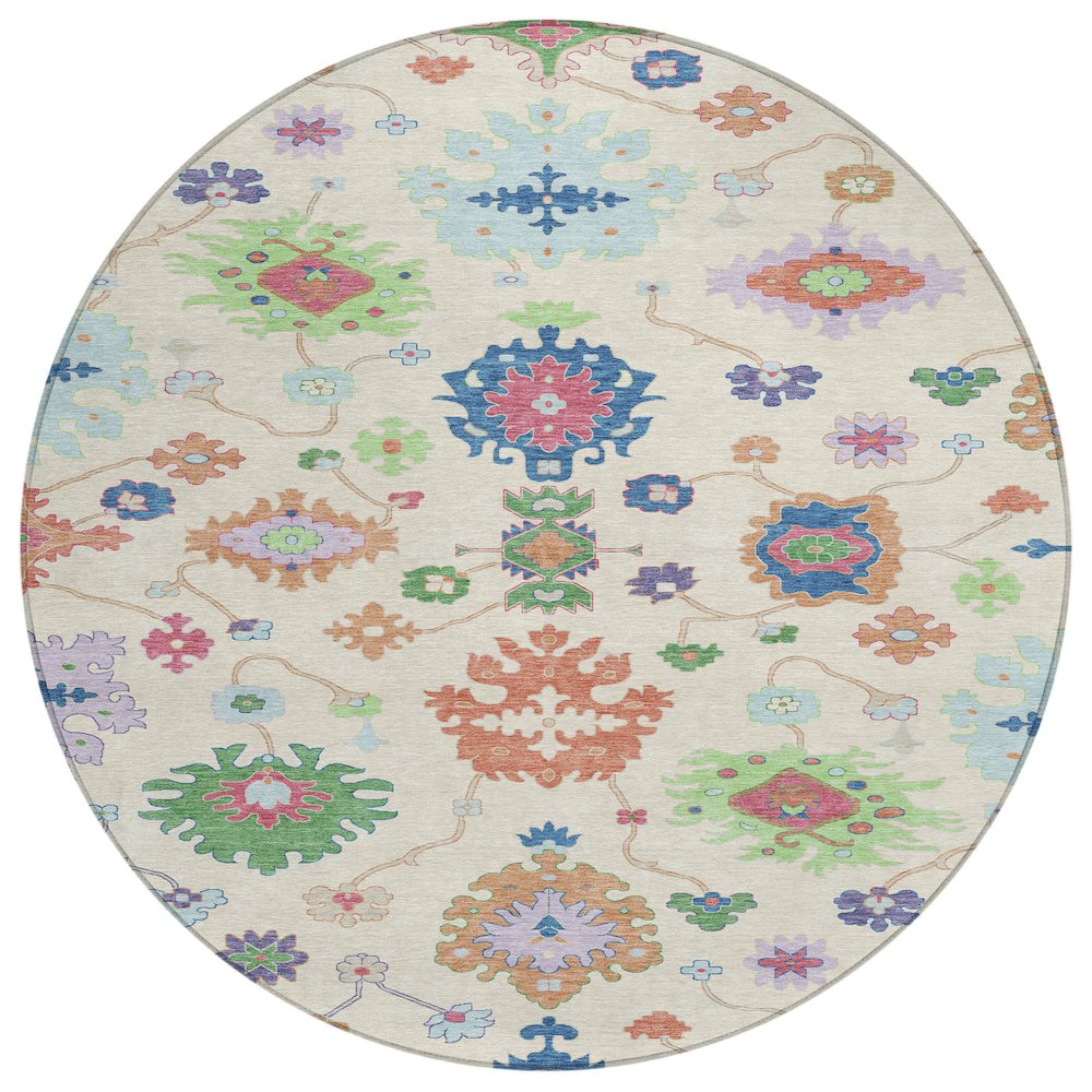 Machine Washable Indoor/Outdoor Chantille ACN2532 Ivory 8' x 8' Round Rug. Picture 1