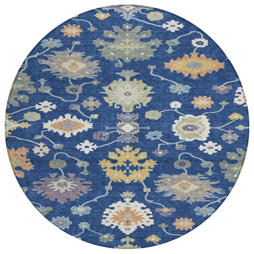 Machine Washable Indoor/Outdoor Chantille ACN2532 Blue 8' x 8' Round Rug. Picture 1