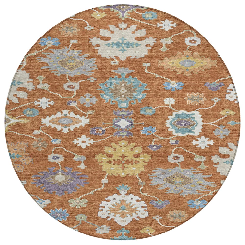 Machine Washable Indoor/Outdoor Chantille ACN2532 Orange 8' x 8' Round Rug. Picture 1