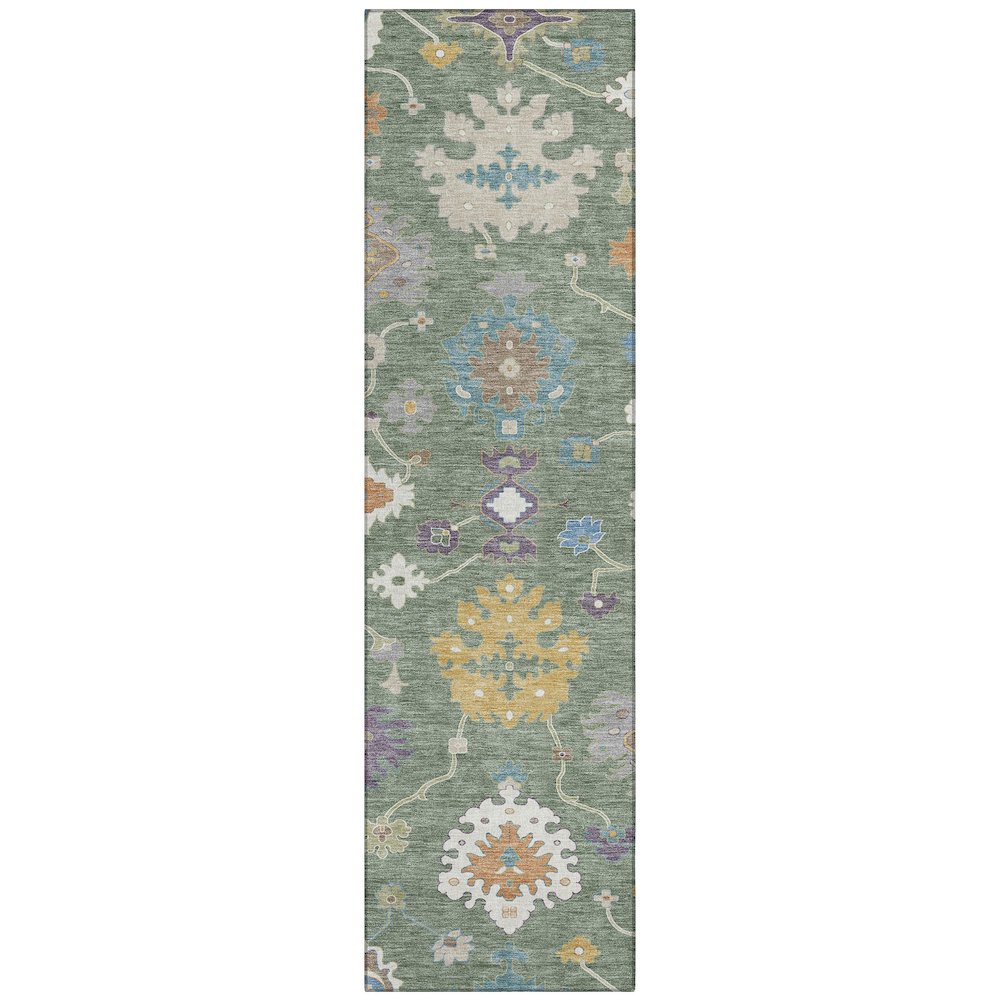 Machine Washable Indoor/Outdoor Chantille ACN2532 Green 2'3" x 7'6" Runner Rug. Picture 1
