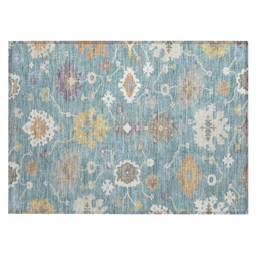 Machine Washable Indoor/Outdoor Chantille ACN2532 Teal 1'8" x 2'6" Rug. Picture 1