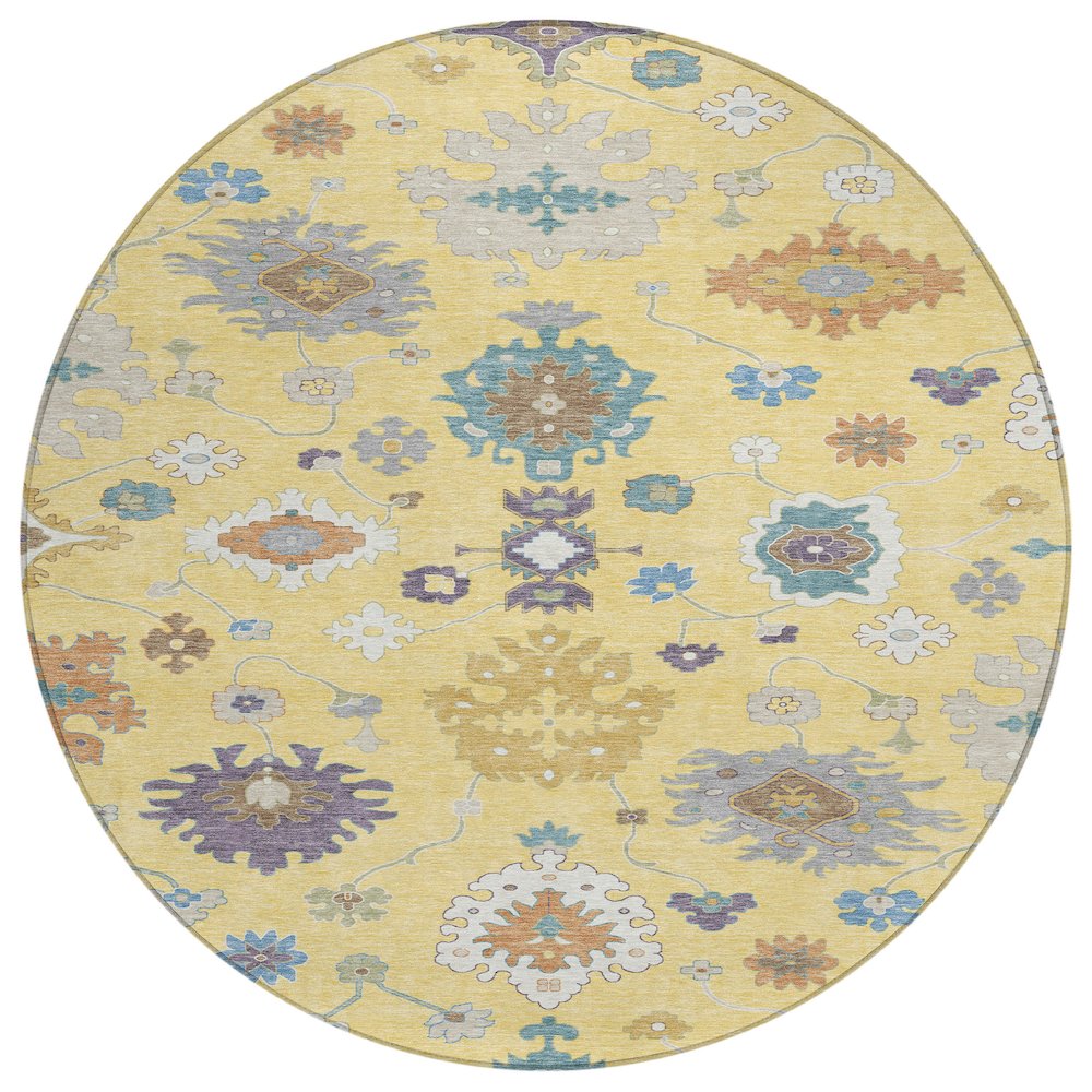 Machine Washable Indoor/Outdoor Chantille ACN2532 Gold 8' x 8' Round Rug. Picture 1