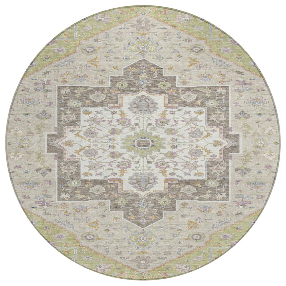 Machine Washable Indoor/Outdoor Chantille ACN2533 Green 8' x 8' Round Rug. Picture 1