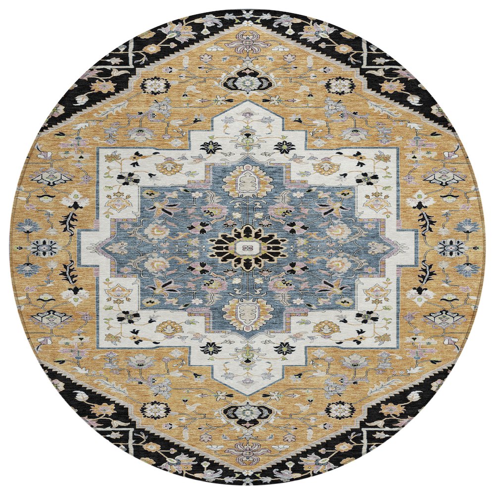 Machine Washable Indoor/Outdoor Chantille ACN2533 Black 8' x 8' Round Rug. Picture 1
