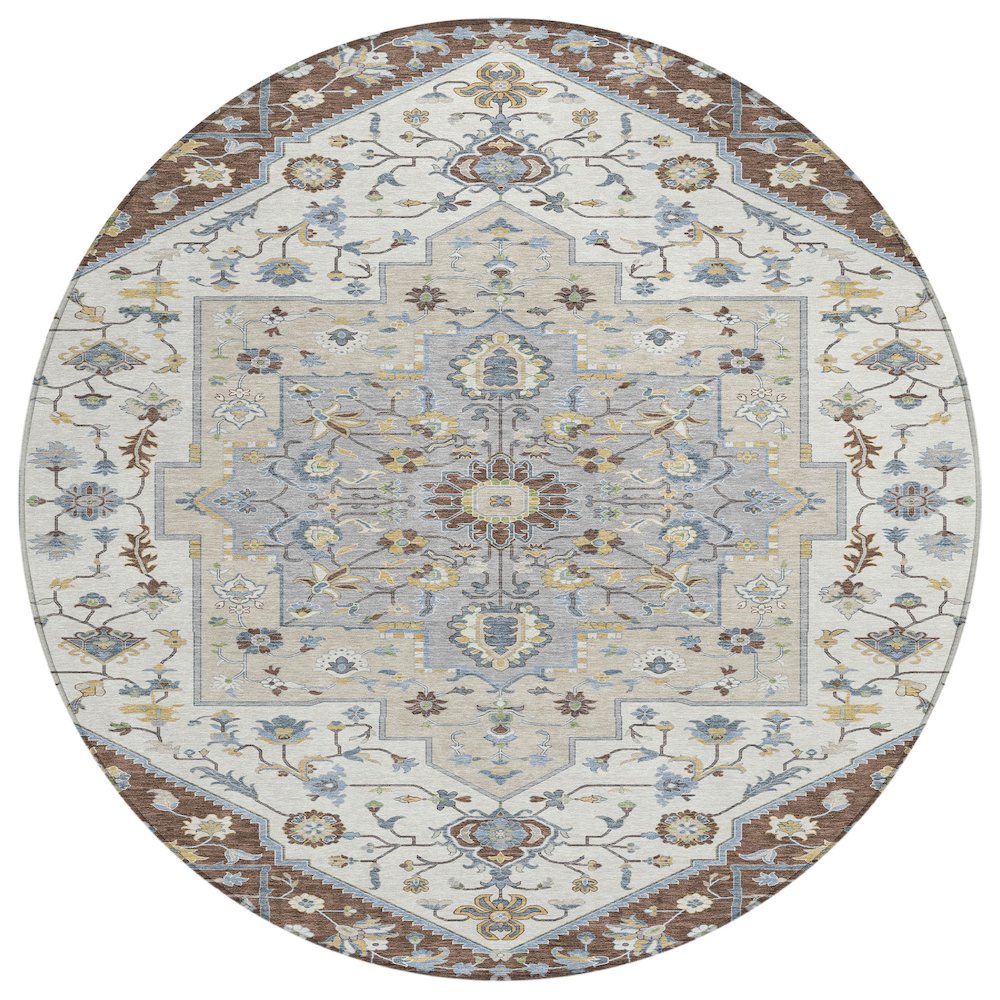 Machine Washable Indoor/Outdoor Chantille ACN2533 Brown 8' x 8' Round Rug. Picture 1