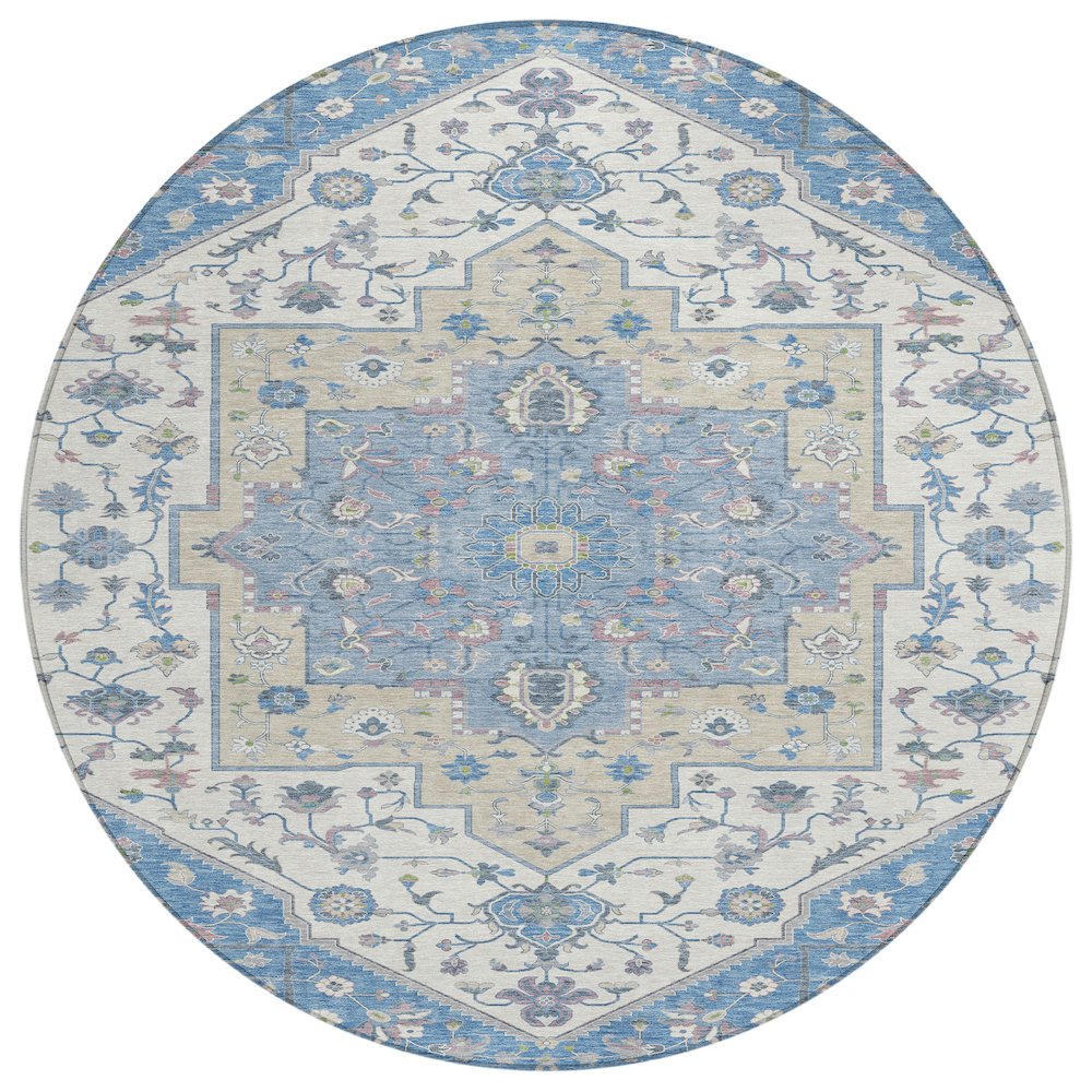 Machine Washable Indoor/Outdoor Chantille ACN2533 Blue 8' x 8' Round Rug. Picture 1