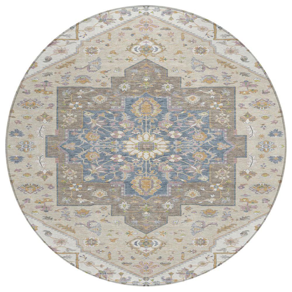 Machine Washable Indoor/Outdoor Chantille ACN2533 Ivory 8' x 8' Round Rug. Picture 1