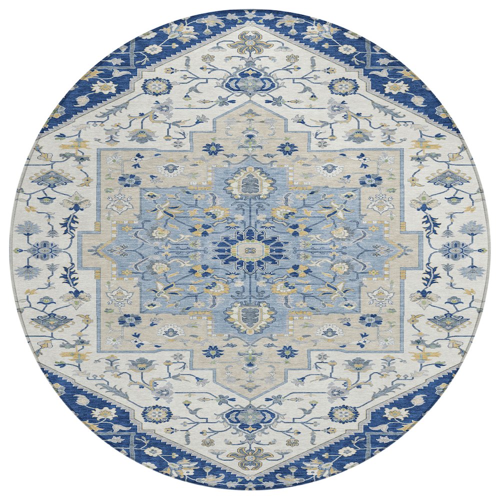 Machine Washable Indoor/Outdoor Chantille ACN2533 Blue 8' x 8' Round Rug. Picture 1