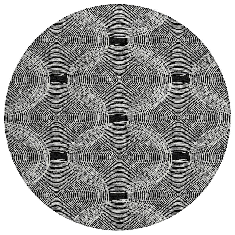 Machine Washable Indoor/Outdoor Chantille ACN2534 Black 8' x 8' Round Rug. Picture 1