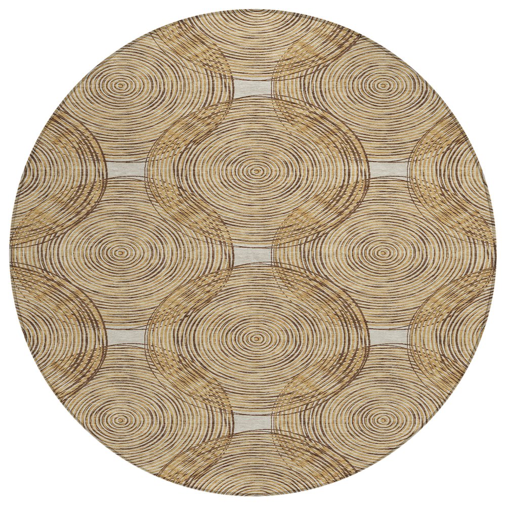 Machine Washable Indoor/Outdoor Chantille ACN2534 Gold 8' x 8' Round Rug. Picture 1