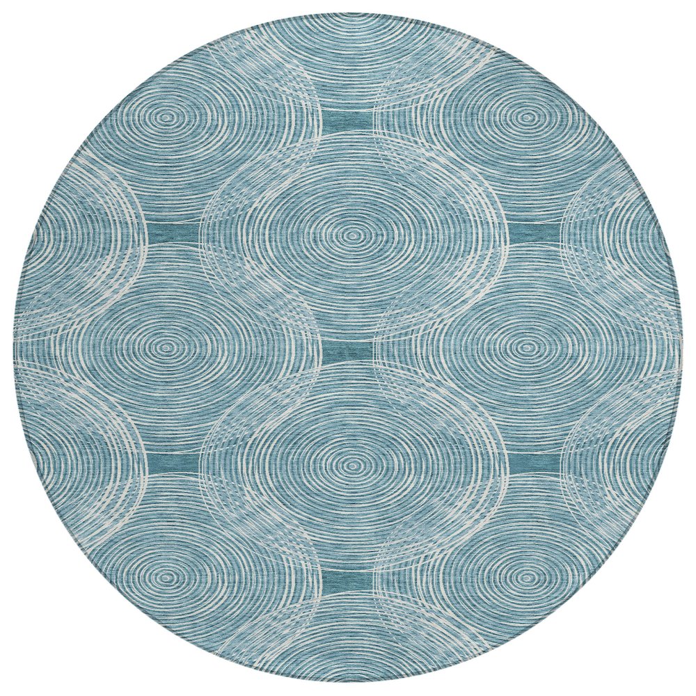 Machine Washable Indoor/Outdoor Chantille ACN2534 Teal 8' x 8' Round Rug. Picture 1