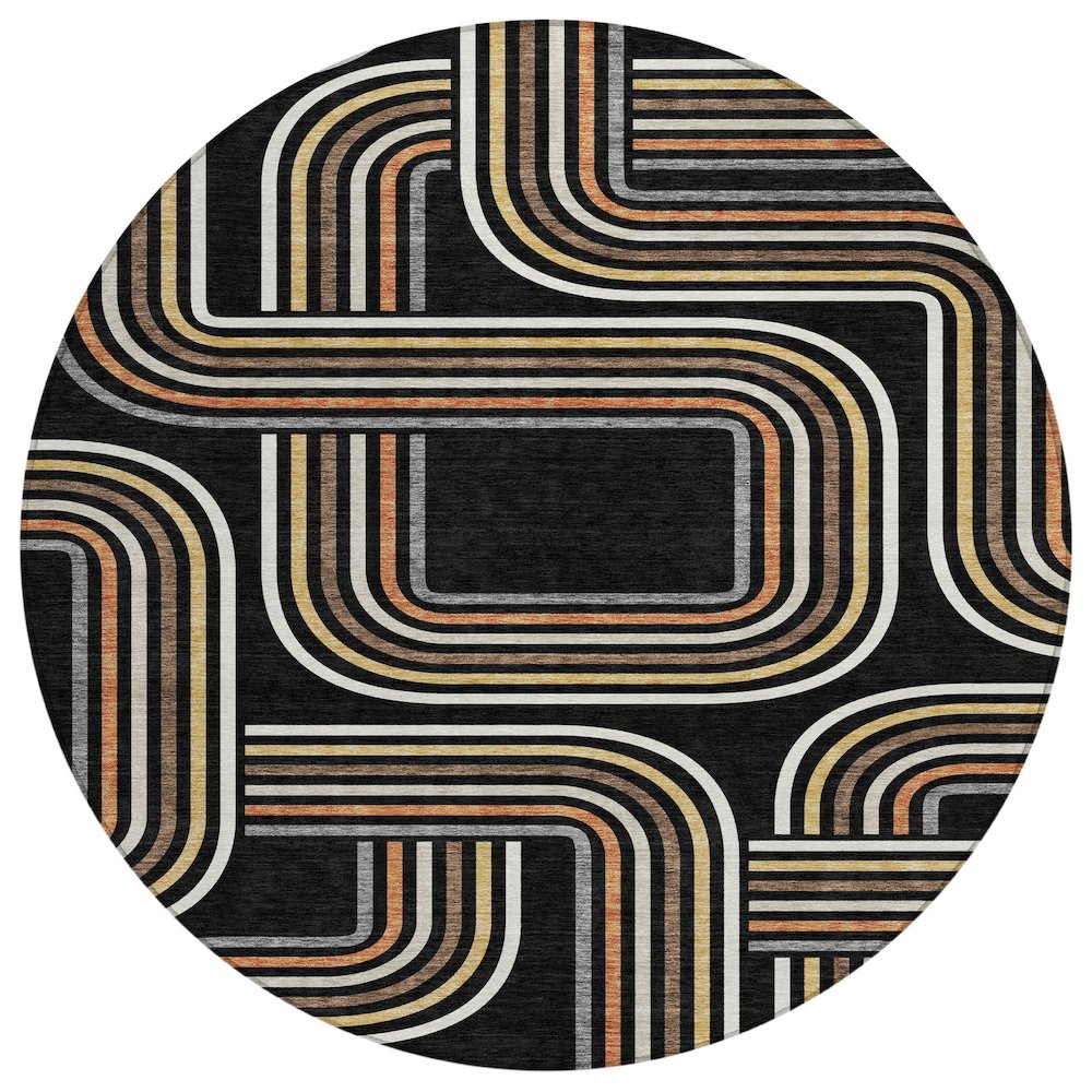 Machine Washable Indoor/Outdoor Chantille ACN2535 Black 8' x 8' Round Rug. Picture 1