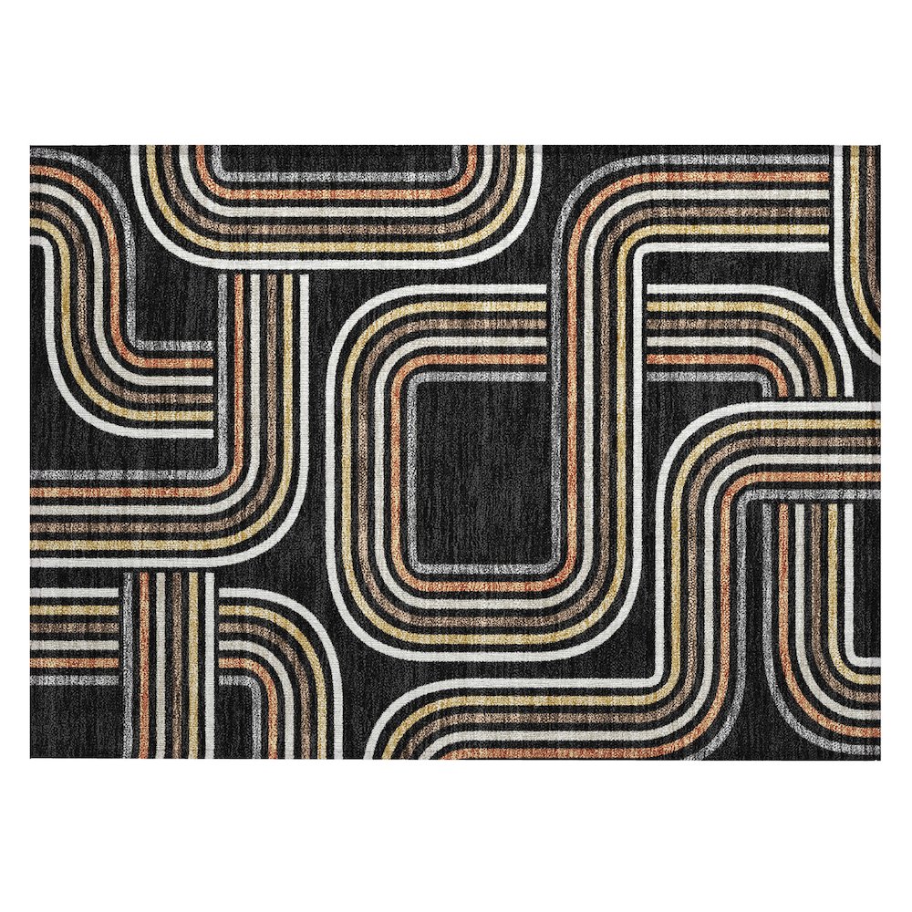 Machine Washable Indoor/Outdoor Chantille ACN2535 Black 1'8" x 2'6" Rug. Picture 1