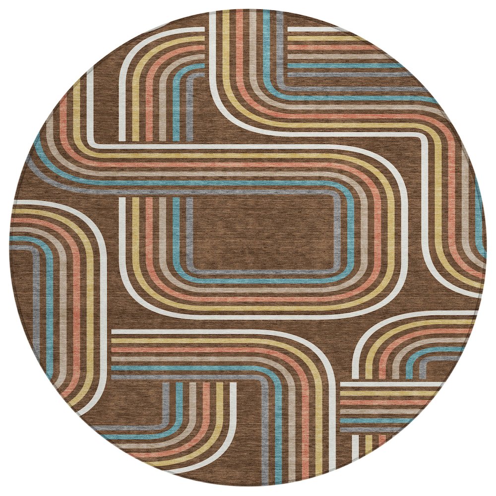 Machine Washable Indoor/Outdoor Chantille ACN2535 Brown 8' x 8' Round Rug. Picture 1