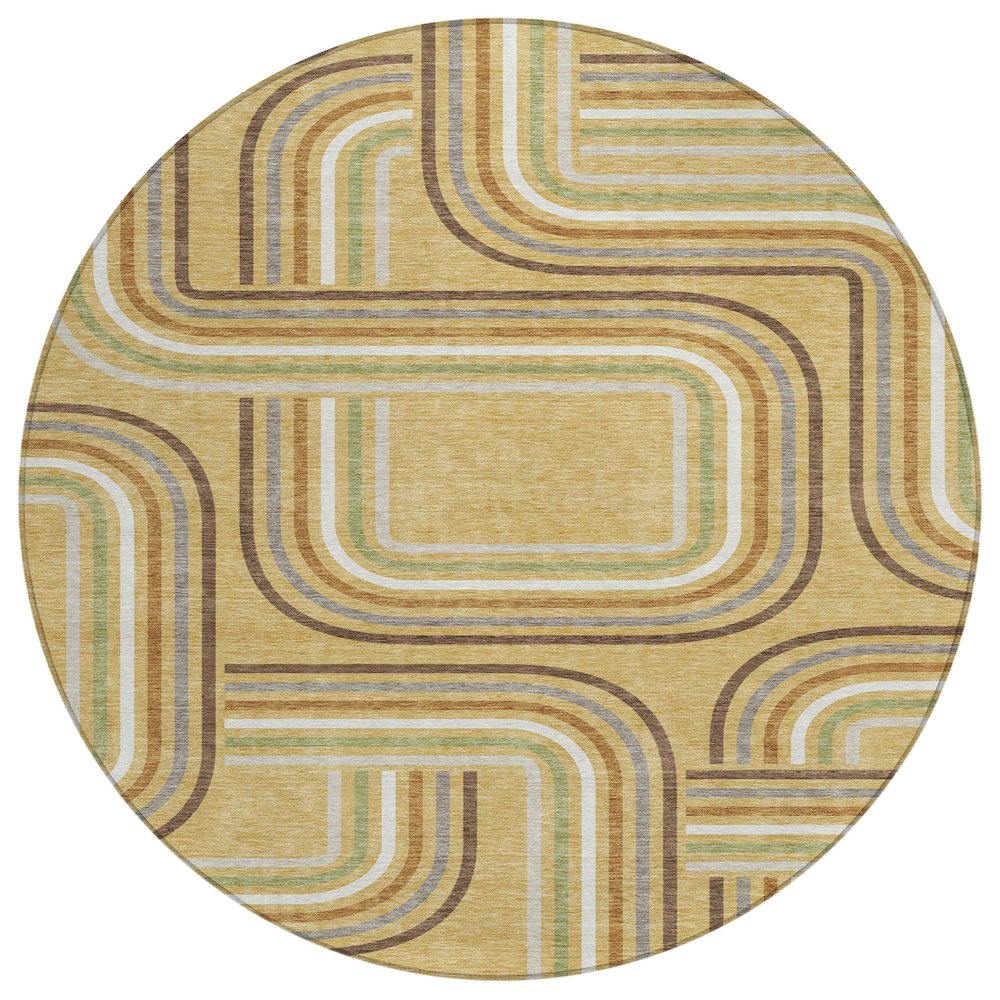 Machine Washable Indoor/Outdoor Chantille ACN2535 Gold 8' x 8' Round Rug. Picture 1