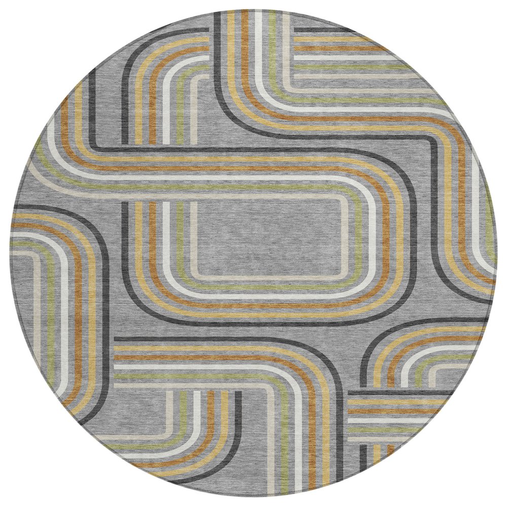 Machine Washable Indoor/Outdoor Chantille ACN2535 Gray 8' x 8' Round Rug. Picture 1