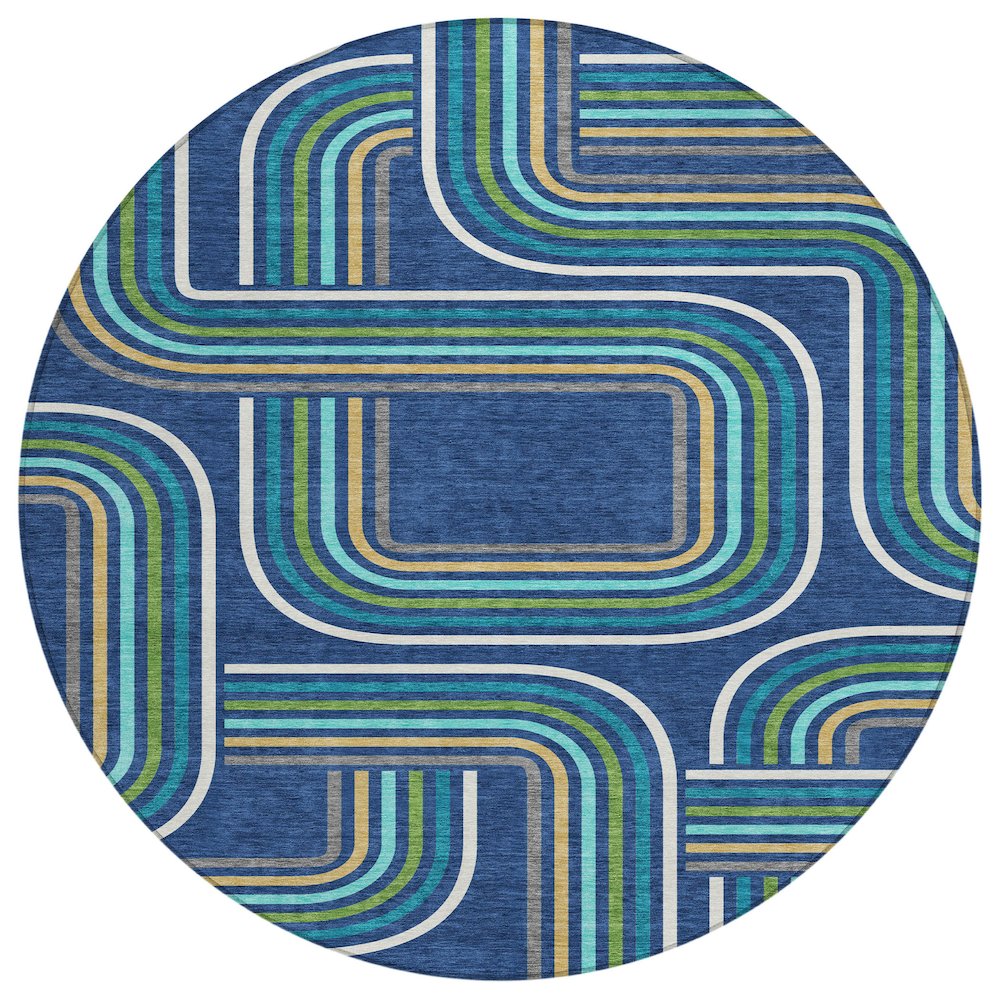 Machine Washable Indoor/Outdoor Chantille ACN2535 Blue 8' x 8' Round Rug. Picture 1