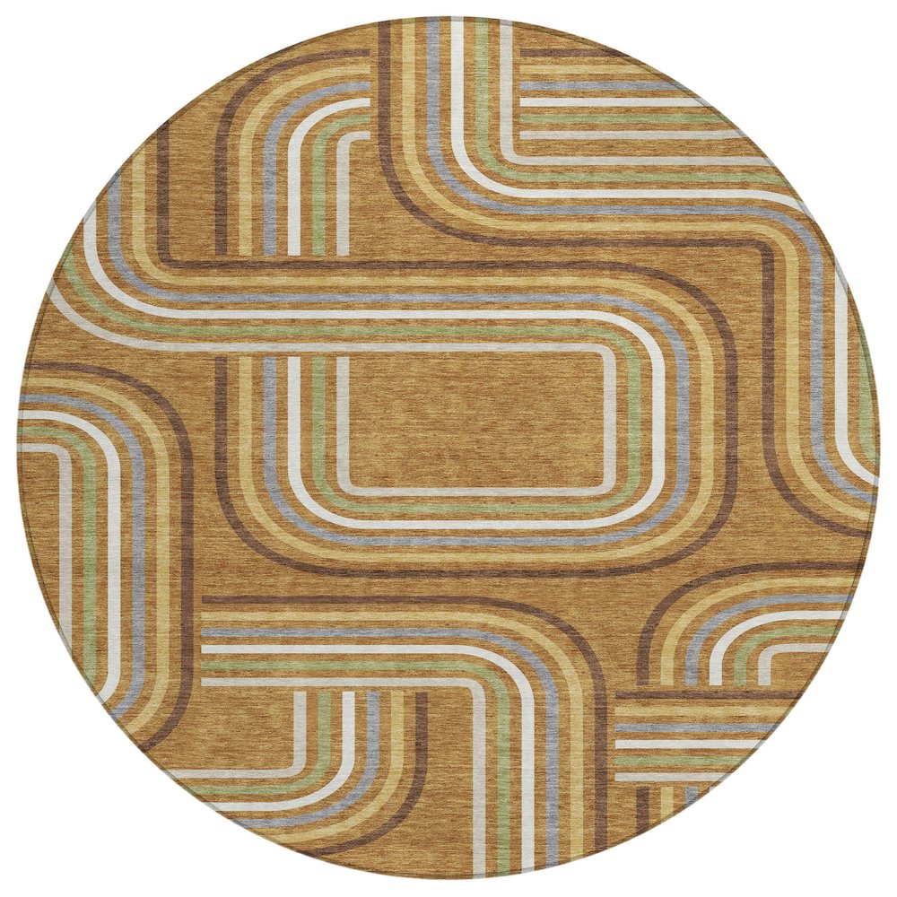 Machine Washable Indoor/Outdoor Chantille ACN2535 Orange 8' x 8' Round Rug. Picture 1