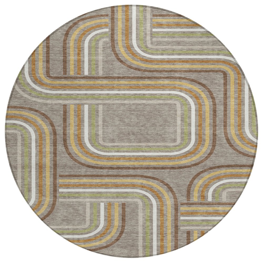 Machine Washable Indoor/Outdoor Chantille ACN2535 Brown 8' x 8' Round Rug. Picture 1