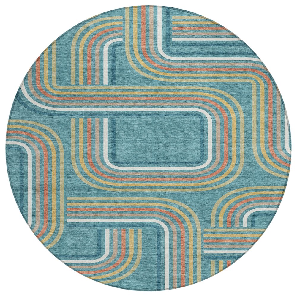 Machine Washable Indoor/Outdoor Chantille ACN2535 Teal 8' x 8' Round Rug. Picture 1