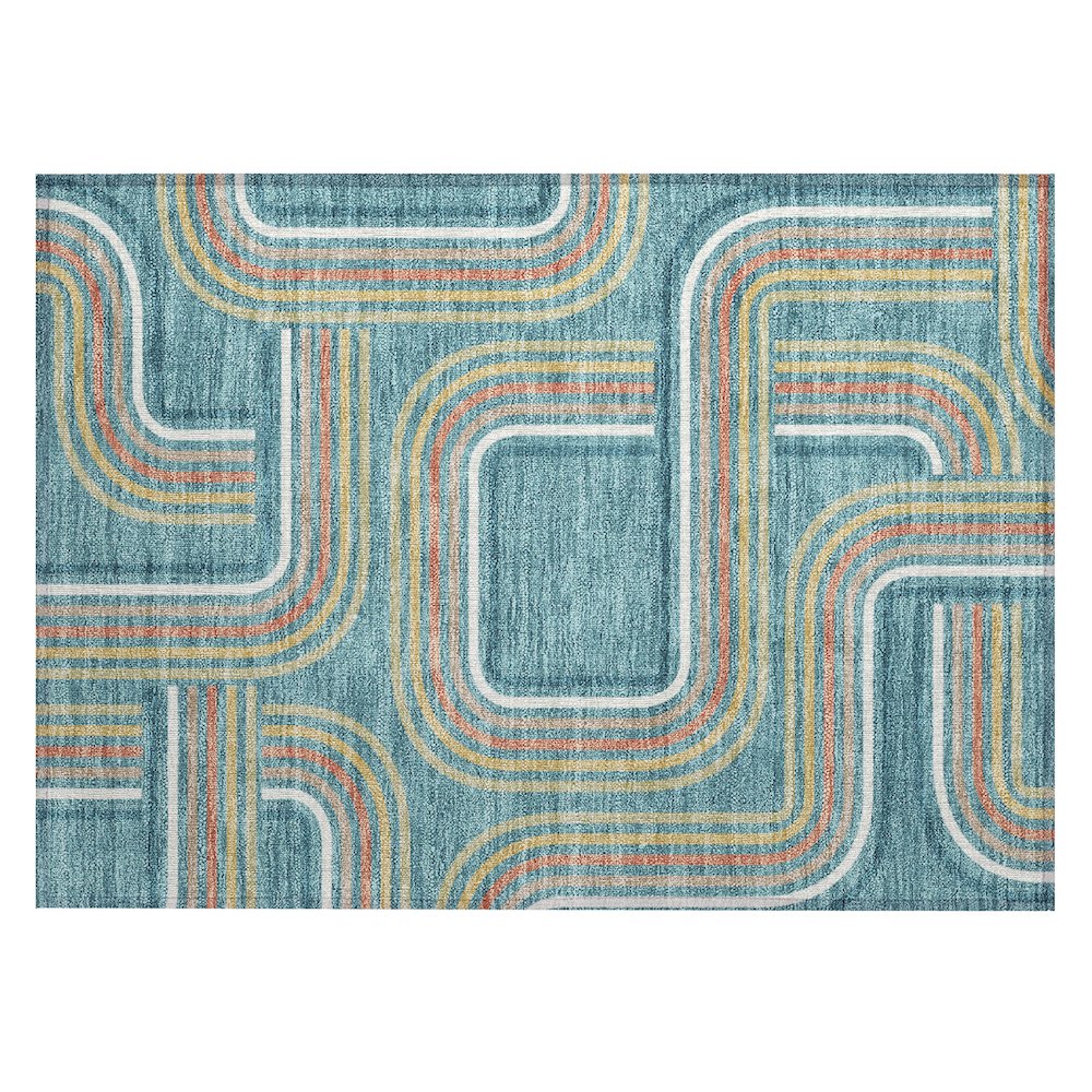 Machine Washable Indoor/Outdoor Chantille ACN2535 Teal 1'8" x 2'6" Rug. Picture 1