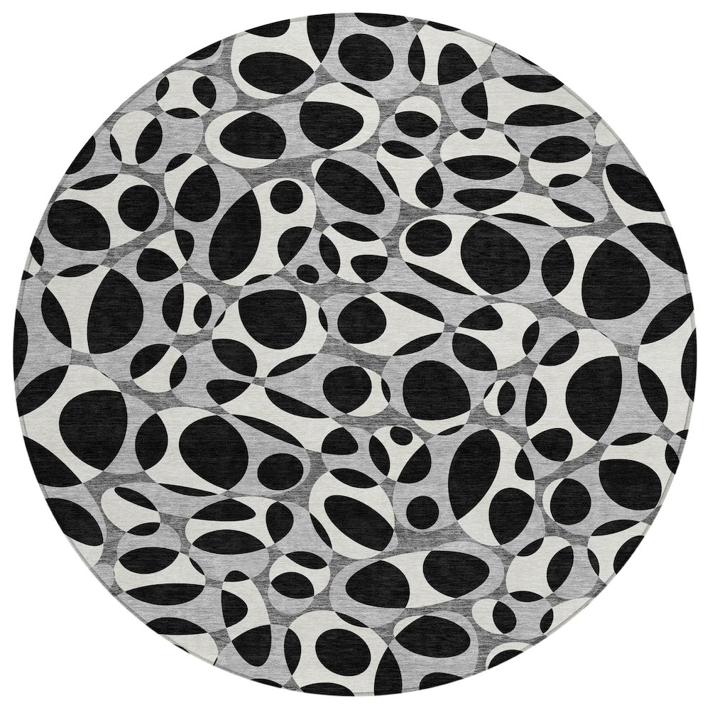 Machine Washable Indoor/Outdoor Chantille ACN2536 Black 8' x 8' Round Rug. Picture 1