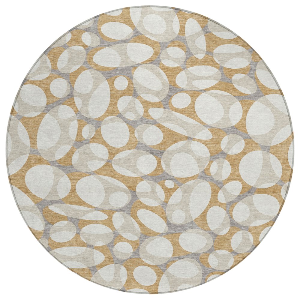 Machine Washable Indoor/Outdoor Chantille ACN2536 Gold 8' x 8' Round Rug. Picture 1