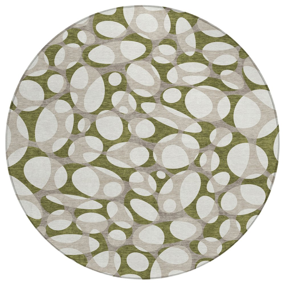 Machine Washable Indoor/Outdoor Chantille ACN2536 Green 8' x 8' Round Rug. Picture 1