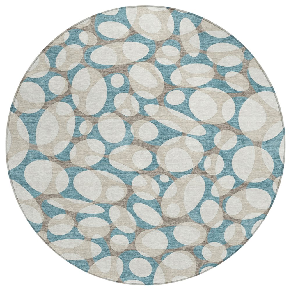 Machine Washable Indoor/Outdoor Chantille ACN2536 Teal 8' x 8' Round Rug. Picture 1