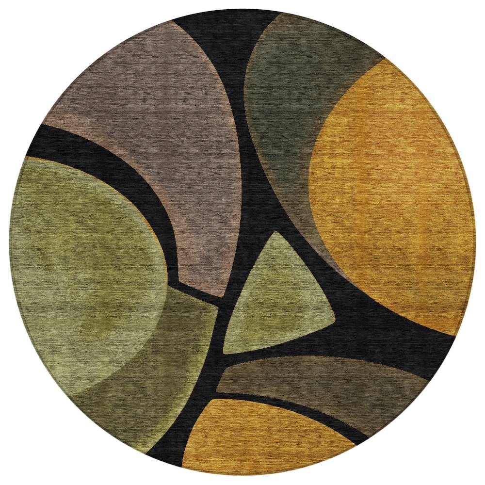 Machine Washable Indoor/Outdoor Chantille ACN2537 Black 8' x 8' Round Rug. Picture 1