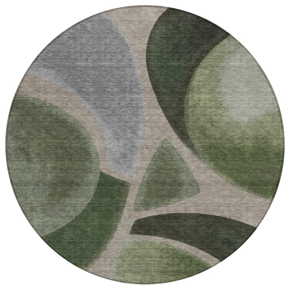 Machine Washable Indoor/Outdoor Chantille ACN2537 Green 8' x 8' Round Rug. Picture 1