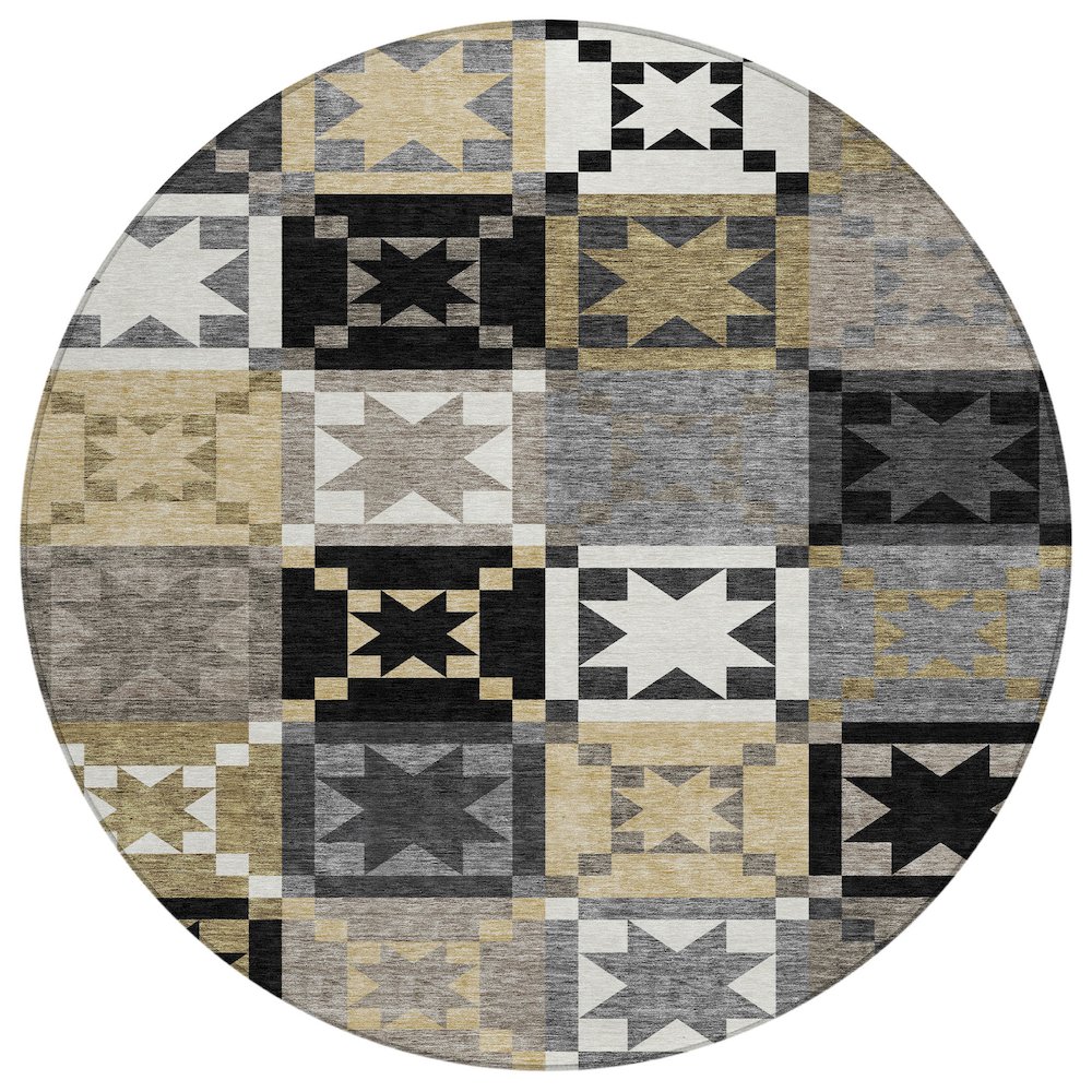 Machine Washable Indoor/Outdoor Chantille ACN2538 Black 8' x 8' Round Rug. Picture 1