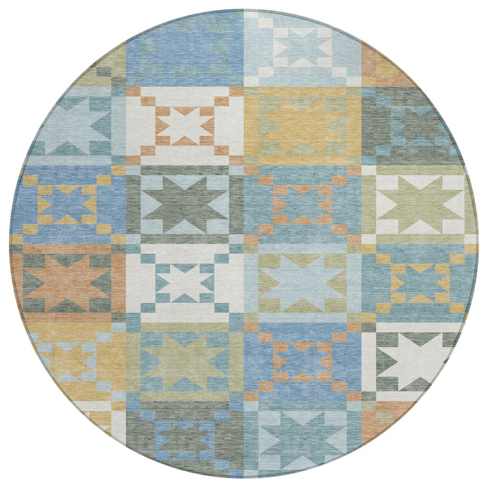 Machine Washable Indoor/Outdoor Chantille ACN2538 Blue 8' x 8' Round Rug. Picture 1