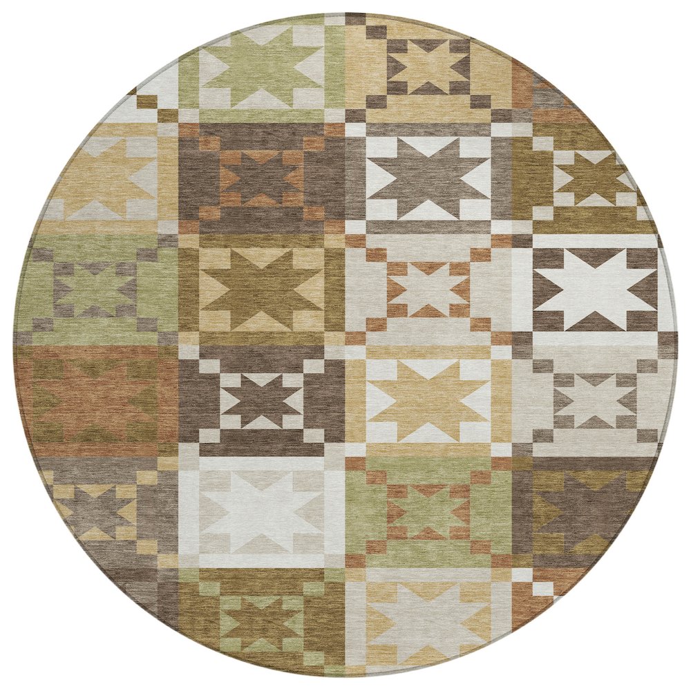 Machine Washable Indoor/Outdoor Chantille ACN2538 Brown 8' x 8' Round Rug. Picture 1