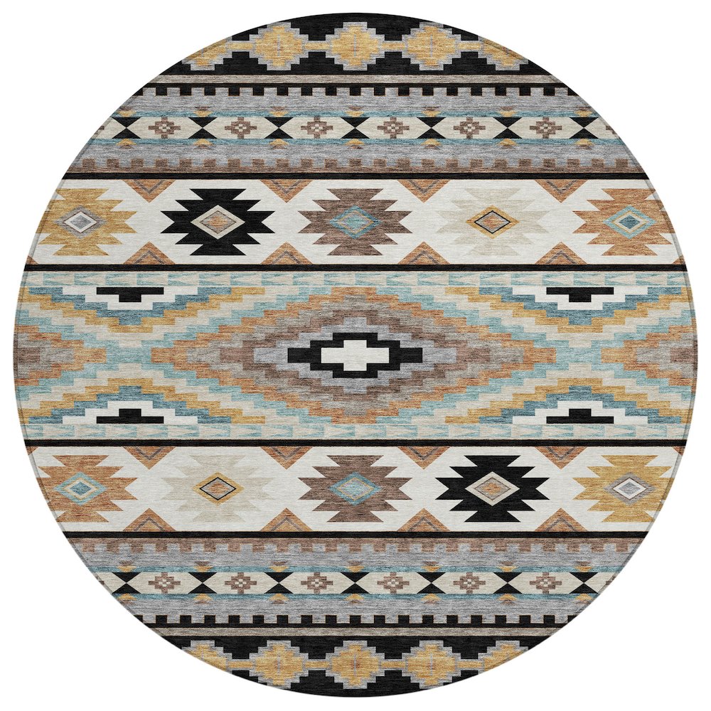 Machine Washable Indoor/Outdoor Chantille ACN2539 Black 8' x 8' Round Rug. Picture 1