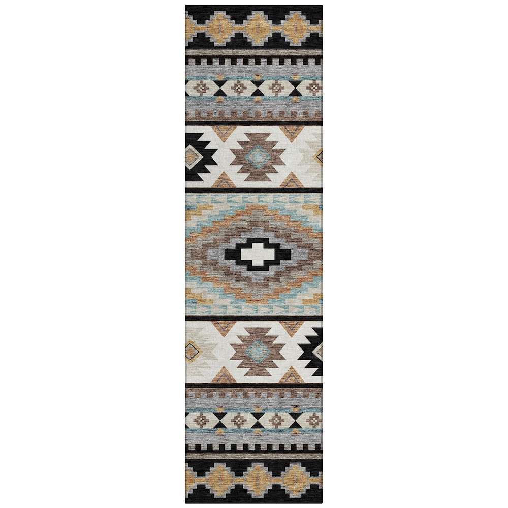 Machine Washable Indoor/Outdoor Chantille ACN2539 Black 2'3" x 7'6" Runner Rug. Picture 1
