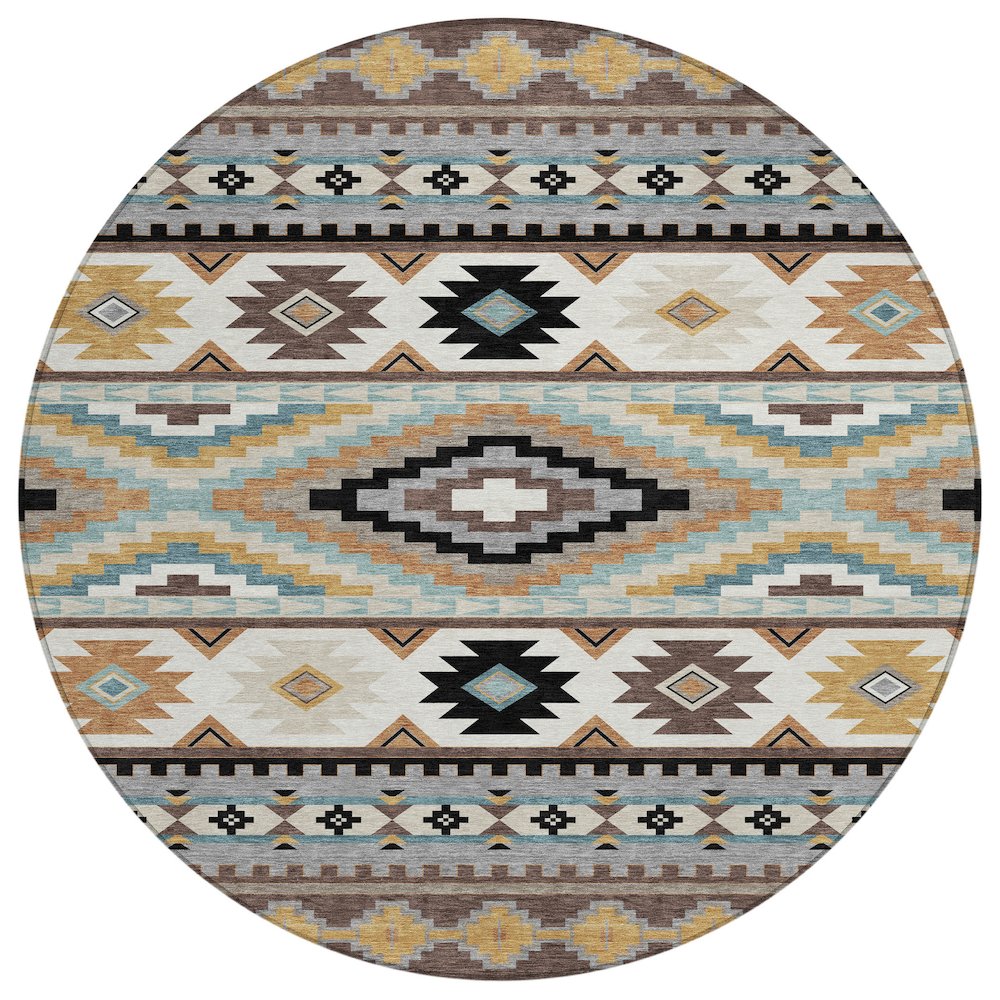 Machine Washable Indoor/Outdoor Chantille ACN2539 Brown 8' x 8' Round Rug. Picture 1