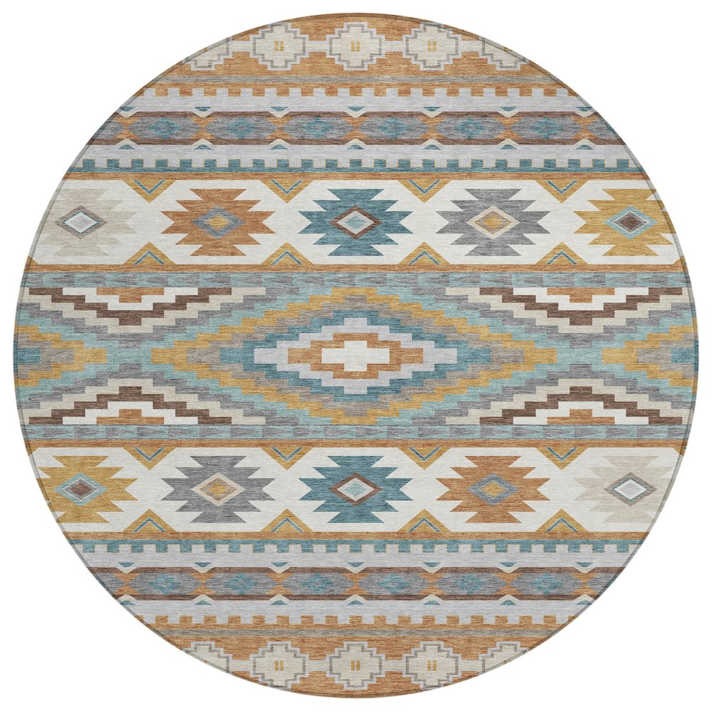 Machine Washable Indoor/Outdoor Chantille ACN2539 Orange 8' x 8' Round Rug. Picture 1