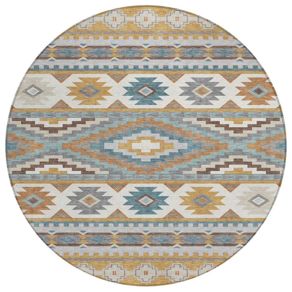 Machine Washable Indoor/Outdoor Chantille ACN2539 Gold 8' x 8' Round Rug. Picture 1