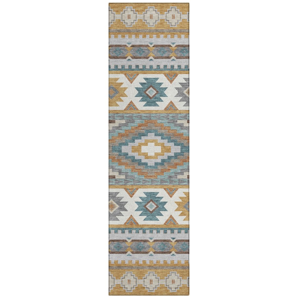 Machine Washable Indoor/Outdoor Chantille ACN2539 Gold 2'3" x 7'6" Runner Rug. Picture 1
