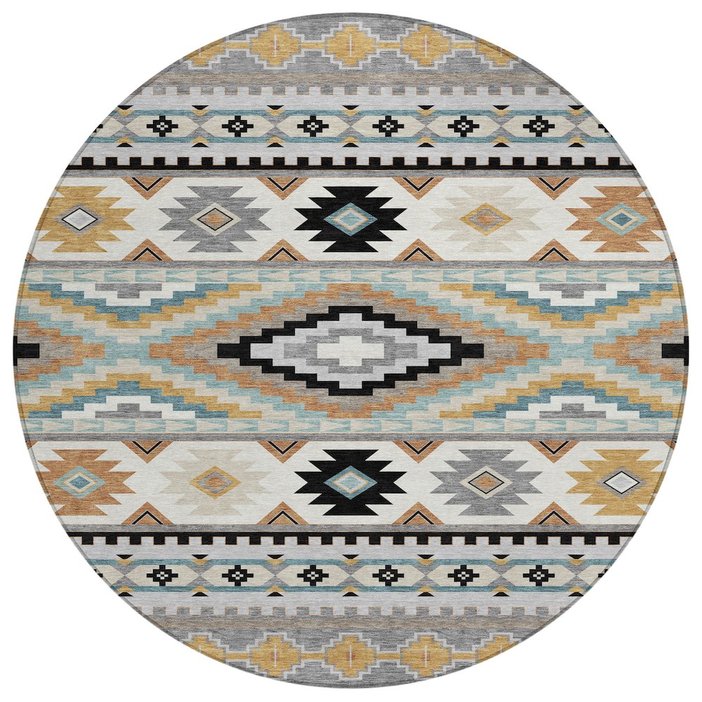 Machine Washable Indoor/Outdoor Chantille ACN2539 Gray 8' x 8' Round Rug. Picture 1